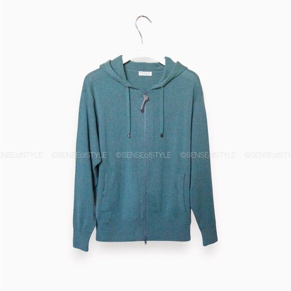 Brunello Cucinelli Women Cashmere Sweatshirt Cardigan Sweater Top Hoodie Size L - Picture 2 of 8